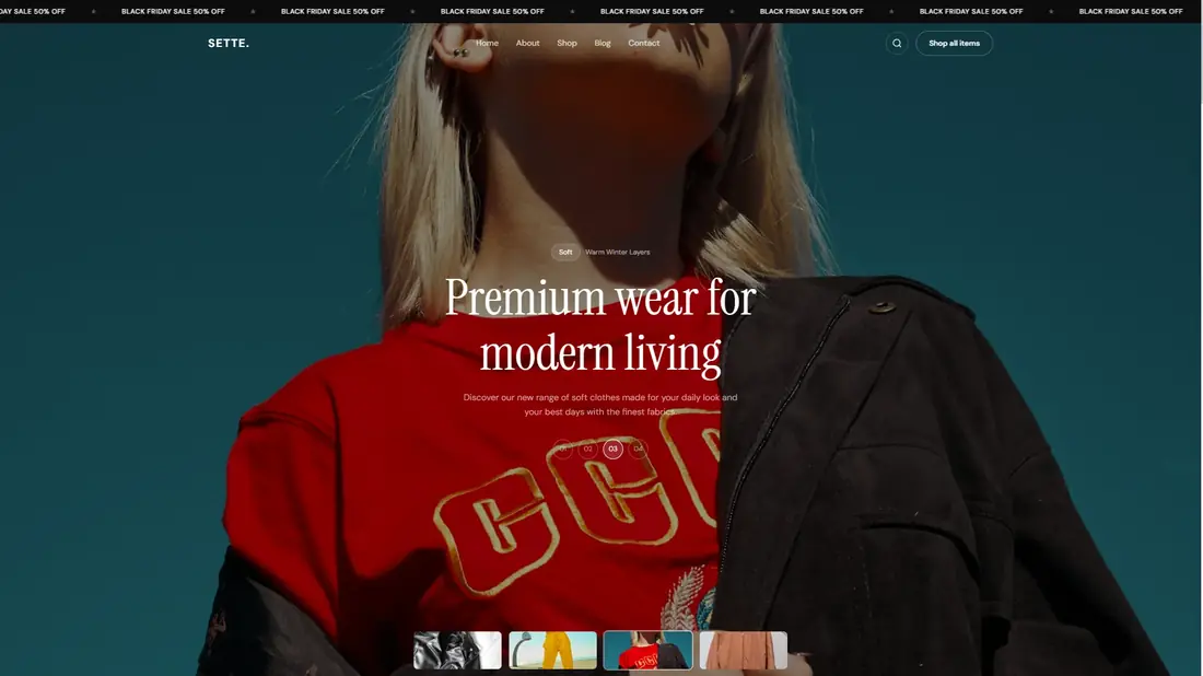 Sette template showing a premium clothing storefront