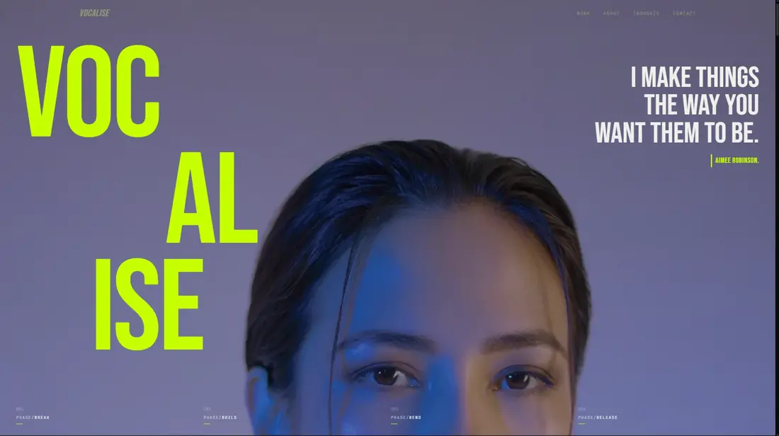 Vocalise template showing a bold editorial artist page