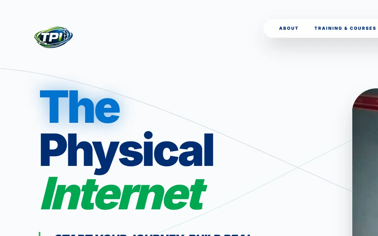 The Physical Internet homepage introducing its structured cabling services and training courses